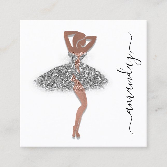 Fashion Designer Shop Dress QRCode Logo RoseSilver Square Business Card (Front)