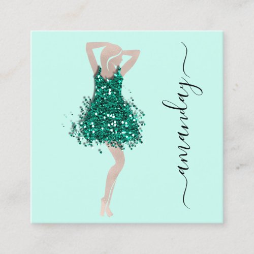 Fashion Designer Shop Mint Green Dress QR Code  Square Business Card