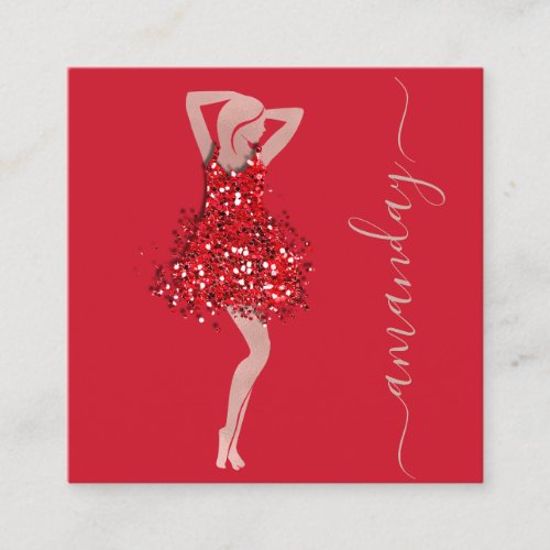 Fashion Designer Shop Red Dress QRCode Logo Rose Square Business Card