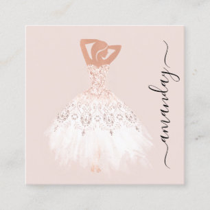 Fashion Designer Shop Rose Dress Logo QR Code Square Business Card