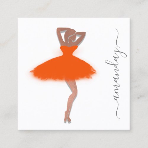 Fashion Designer Shop Rose OrangeDress Logo QRCode Square Business Card