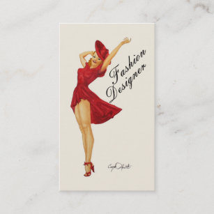 Fashion Designer Vargas Pinup Girl in Red Dress Bu Business Card