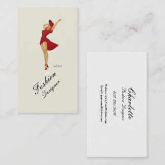 Fashion Designer Vargas Pinup Girl in Red Dress  Business Card