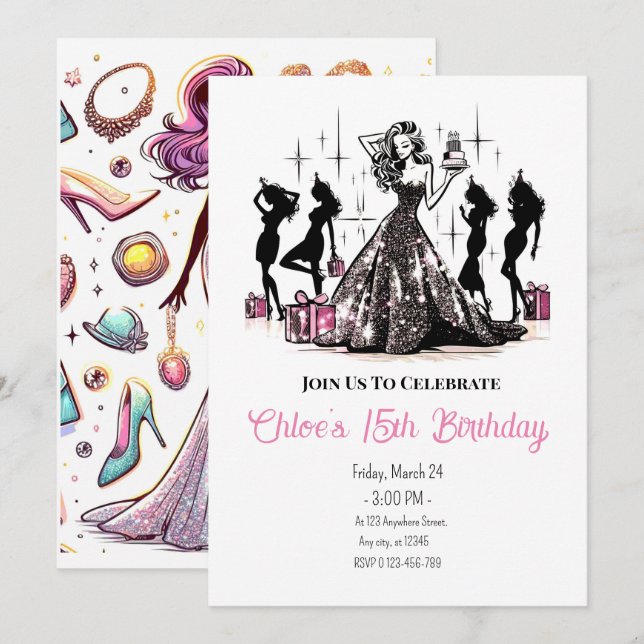 Fashion Diva Birthday Party Invitation (Front/Back)