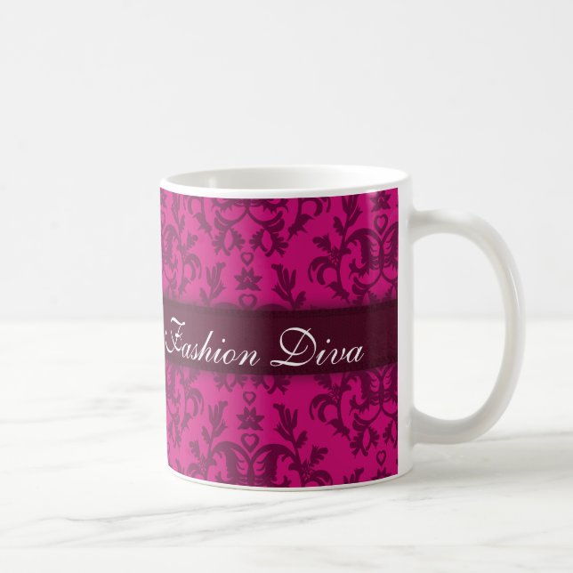 "Fashion Diva" damask rick pink girls mug (Right)