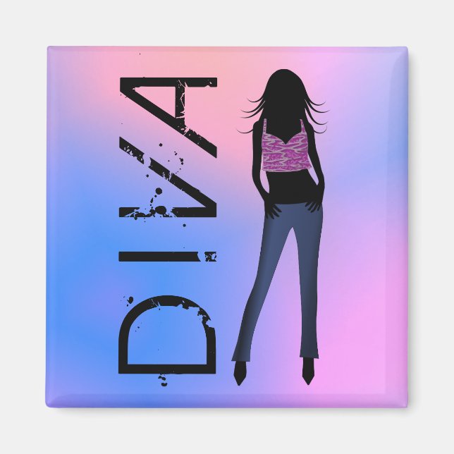 Fashion Diva in Blue Jeans Custom Square Magnets (Front)