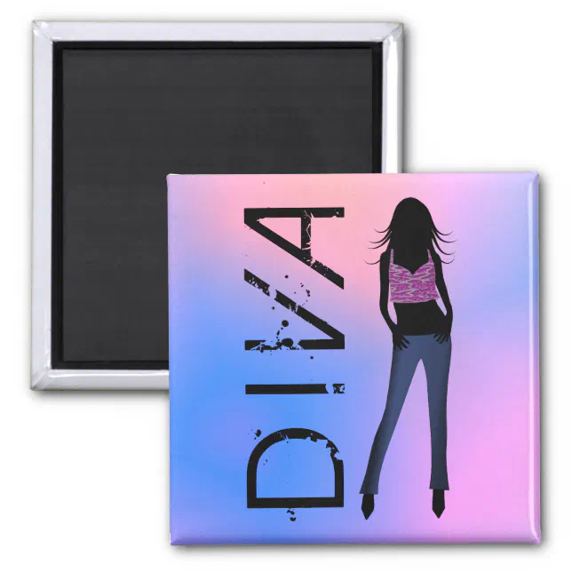 Fashion Diva in Blue Jeans Custom Square Magnets (Front)