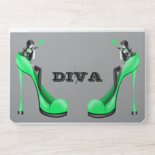 Fashion Diva in Green Stiletto HP Laptop Skin