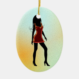 Fashion Diva in Red Dresss Custom Oval Ornament