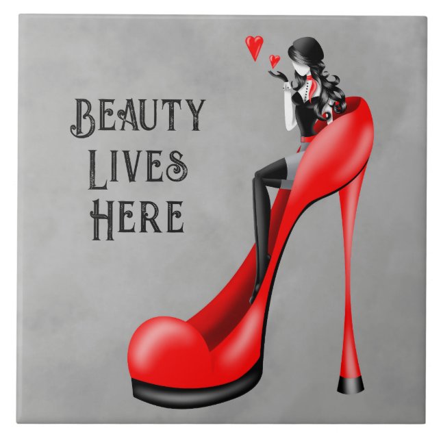 Fashion Diva in Stiletto Red Ceramic Tile (Front)