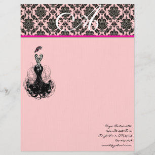 Fashion Diva Pink Raspberry Monogram Damask Letterhead