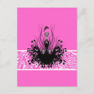 Fashion Diva Vintage Swirly Dress on Pink Postcard