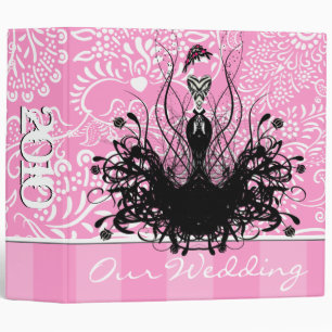 Fashion Diva White Damask Raspberry Binder