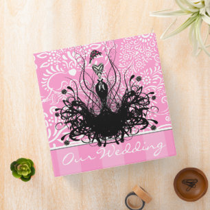 Fashion Diva White Damask Raspberry Binder