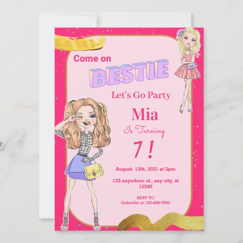 Fashion Doll Bestie Birthday Party Invitation