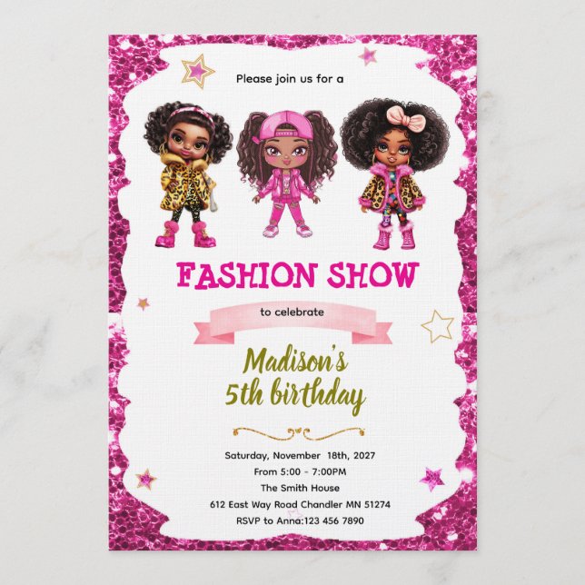 Fashion Doll Birthday party Invitation (Front)