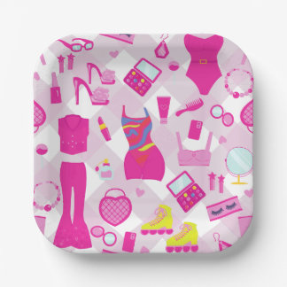 fashion doll clothes vintage 1990s pink gingham paper plates