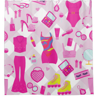 fashion doll clothes vintage 1990s pink gingham shower curtain