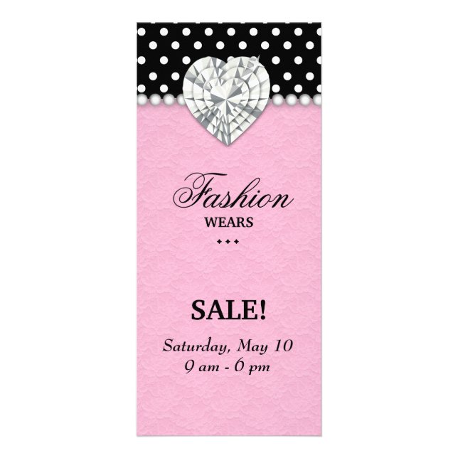 Fashion Dots Jewels Pearl Heart Lace Pink Rack Card (Front)