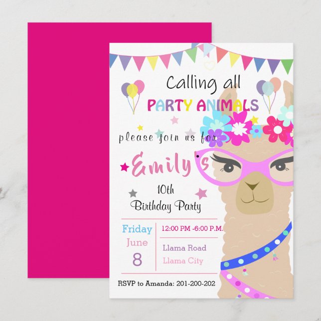Fashion drama llama invitation (Front/Back)
