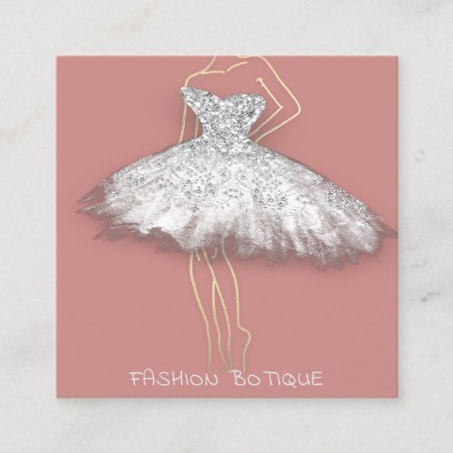 Fashion Dress Blush Logo QR Stylist Body Boutique  Square Business Card