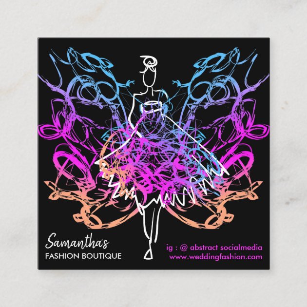 Fashion Dress Girl butterfly abstract Square Business Card
