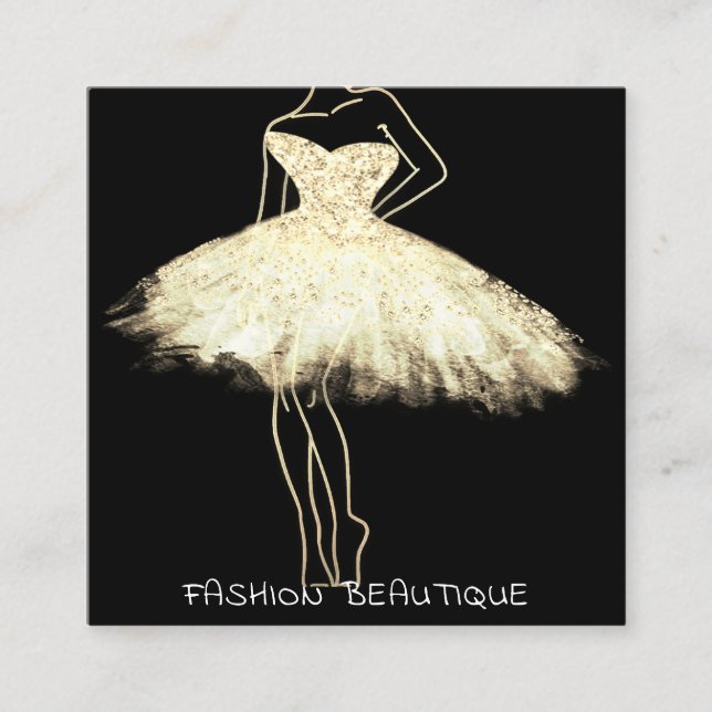 Fashion Dress Gold Black White Logo QR Code Square Business Card (Front)