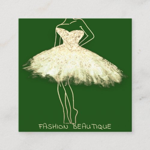Fashion Dress Gold Body Logo QR Code Green Square Business Card