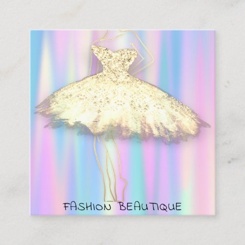 Fashion Dress Gold Body Logo QR Code Holographic Square Business Card