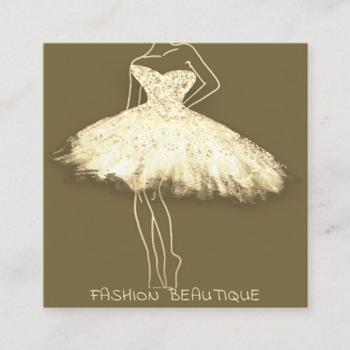 Fashion Dress Gold Body Shape Logo QR Code  Square Business Card