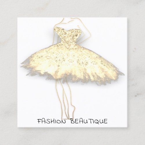Fashion Dress Gold White Logo QR Code Square  Square Business Card