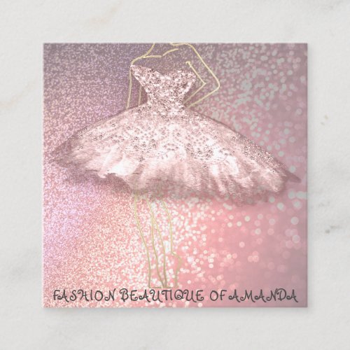 Fashion Dress Gray Logo QR Code Pink Glitter Rose Square Business Card