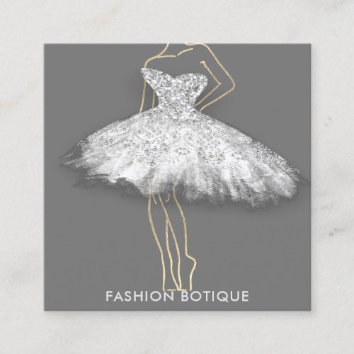 Fashion Dress Gray Logo QR Stylist Body Boutique Square Business Card