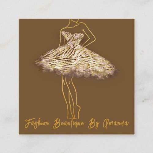 Fashion Dress Logo QR Code Brown Rose Gold Dress   Square Business Card
