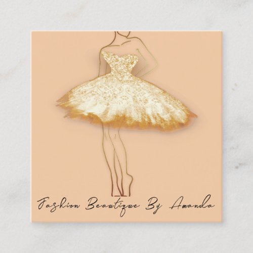 Fashion Dress Logo QR Code Glitter Gold Glam Square Business Card