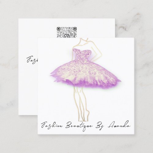 Fashion Dress Logo QR Code Glitter Gold Rose Square Business Card