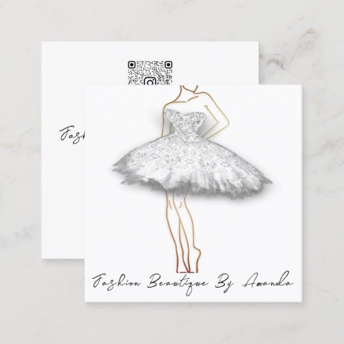 Fashion Dress Logo QR Code Glitter Gold Silver Square Business Card