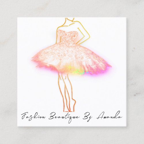 Fashion Dress Logo QR Code Glitter Peach Gold Whit Square Business Card