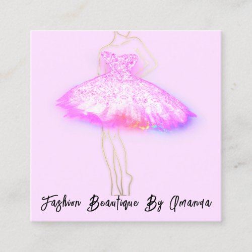 Fashion Dress Logo QR Code Glitter Pink Dress  Square Business Card