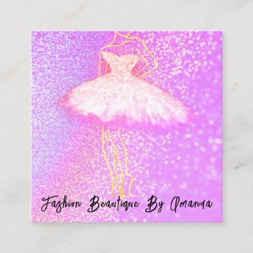 Fashion Dress Logo QR Code Glitter Pink Glitter Square Business Card