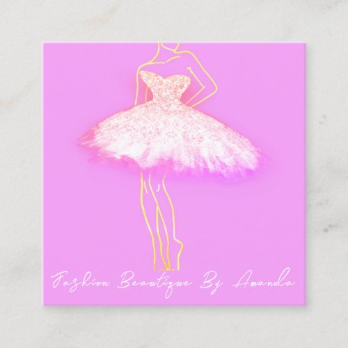 Fashion Dress Logo QR Code Glitter Pink Gold Square Business Card
