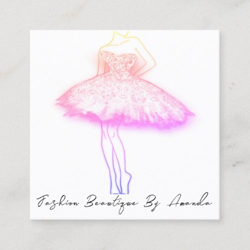 Fashion Dress Logo QR Code Glitter Pink White Square Business Card