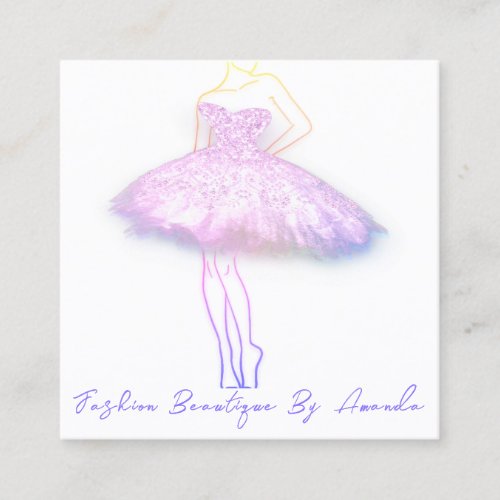 Fashion Dress Logo QR Code Glitter White Pink  Square Business Card