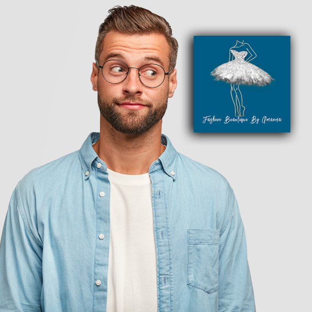 Fashion Dress Logo QR Code Gray Silver Dress Navy Square Business Card (Fashion Dress Logo QR Code Gray Silver Dress Navy Square Business Card)