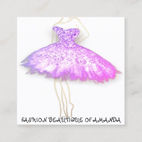 Fashion Dress Logo QR Code Pink Glitter White Square Business Card