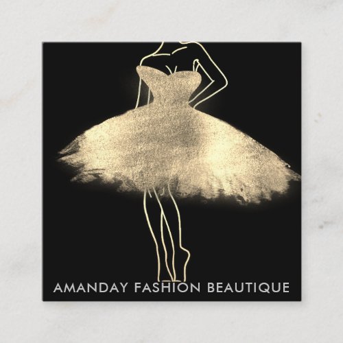 Fashion Dress Logo QR Stylist Body Boutique Gold Square Business Card