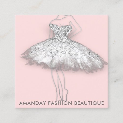 Fashion Dress Logo QR Stylist Body Boutique Pink Square Business Card