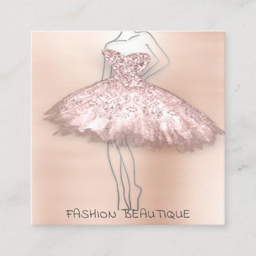 Fashion Dress Pink Blush Logo QR Stylist Body  Square Business Card