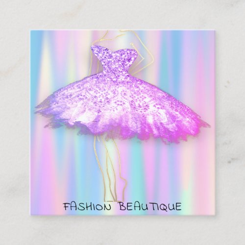 Fashion Dress Pink Body Logo QR Code Holograph Square Business Card