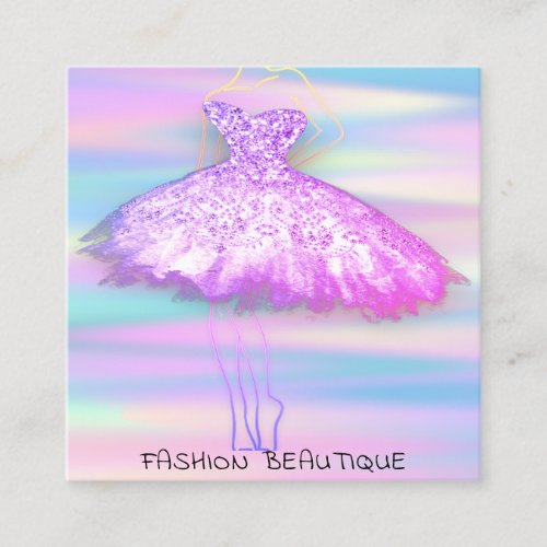 Fashion Dress Pink Body Logo QR Code Holographic Square Business Card
